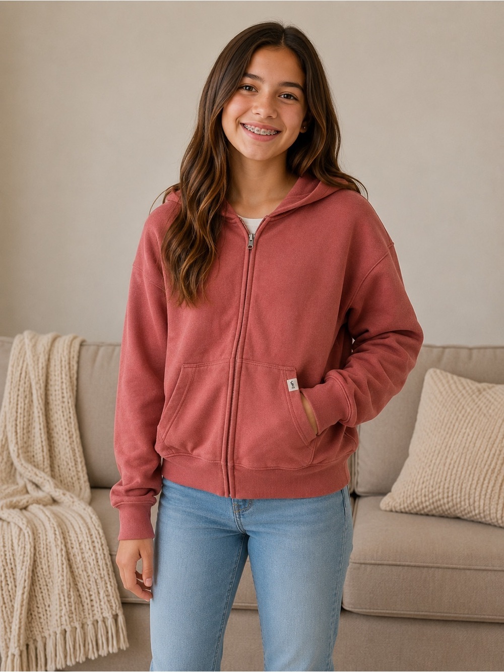 Abercrombie Kids Youth Girls Pink Zip-Up Hoodie Size 15/16